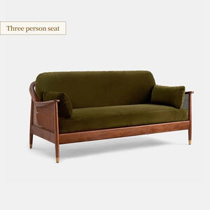 أريكة فاخرة بالجملة بتصميم منتصف القرن من خشب الجوز بلون خشبي مع الروطان والمخمل لغرفة المعيشة والفنادق الراقية وصالات المنزل، مناسبة للشرق الأوسط - Product Image 3