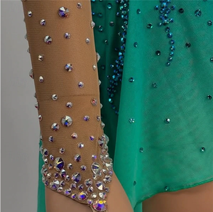 कस्टम आइस स्केटिंग ड्रेस लड़कियों वयस्क ग्रीन स्पैन्डेक्स स्केकेट स्कर्ट नृत्य संगठनों के लिए बॉलरूम आकृति स्केटिंग पोशाक - Product Image 5