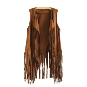 Chaqueta Étnica sin Mangas de Ante Sintético para Mujer Xg194, con <span class=keywords><strong>Flecos</strong></span> Largos, Estilo <span class=keywords><strong>Hippie</strong></span> de los 70, Cárdigan Abierto, <span class=keywords><strong>Chaleco</strong></span> Vintage - Product Image 3