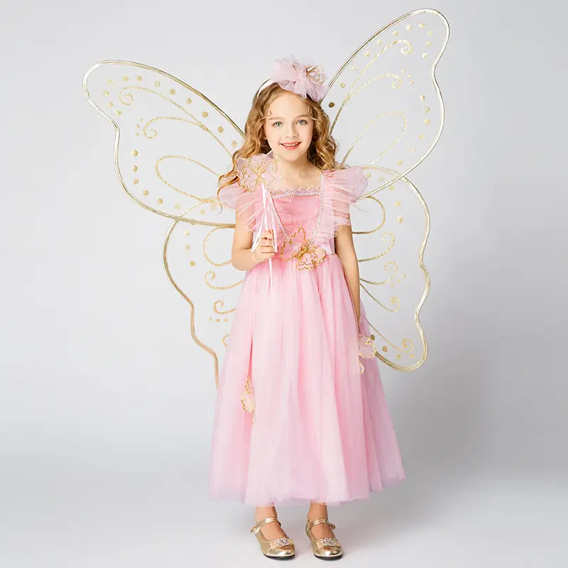 Ropa de tul rosa para niños pequeños, traje de Cosplay de princesa, vestidos de Hada de las mariposas, vestido de fiesta, 4 piezas