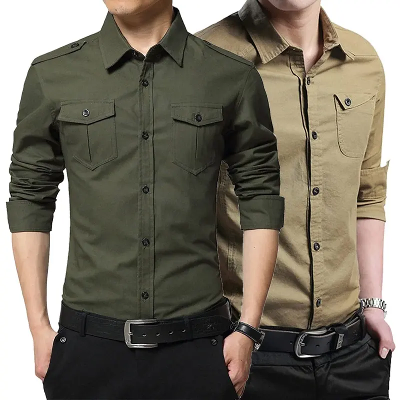 Mens कार्गो शर्ट औद्योगिक Workwear निर्माण बटन नीचे काम में सबसे ऊपर डेनिम Workshirt नौसेना वर्दी सामरिक शर्ट