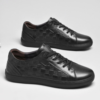 Chaussures plates de plein air tendances avec logo personnalisé en toile décontractée en cuir véritable baskets noires de course et de loisirs pour hommes sports
