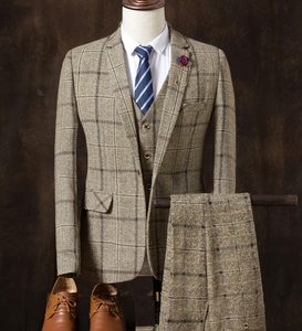 <span class=keywords><strong>Costume</strong></span> d'affaires en laine italienne à carreaux <span class=keywords><strong>de</strong></span> haute qualité pour hommes - Product Image 3