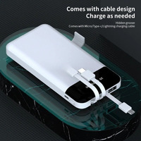 Batterie externe haute capacité 10000 mAh avec écran LED numérique P14, charge rapide, mini entrée USB, support de câble de téléphone intégré