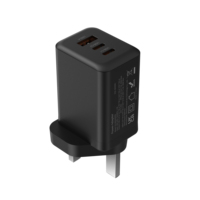Chargeur rapide certifié UKCA GaN 65W PD3.0/QC3.0, prise UK, 3 ports (2C1A), design compact pour smartphones, ordinateurs portables, tablettes