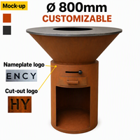 Brasero en acier Corten avec armoire de rangement ouverte pour bois, foyer extérieur de jardin, commande en gros directe usine