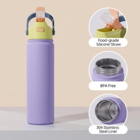 Botol Termos Olahraga Mulut Lebar 22oz dengan Logo Kustom, Tutup Sedotan Tekan, Pegangan Jinjing, Botol Air Vakum Isolasi Stainless Steel