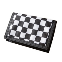 Dompet Lipat Tiga Kanvas Kotak-kotak Hitam Putih untuk Remaja Laki-laki Perempuan Dompet Kain Kasual Dompet Koin dengan Banyak Slot Kartu