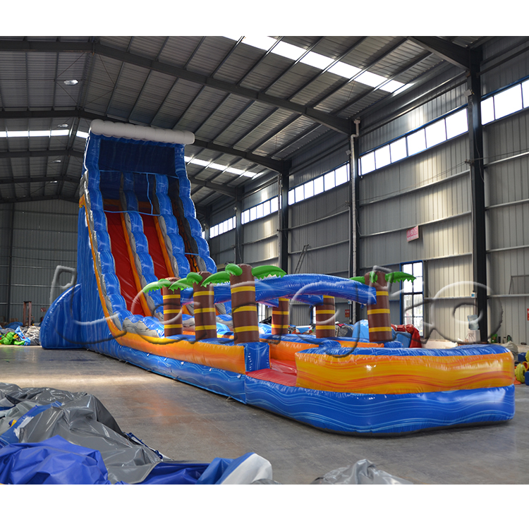 30ft gigante inflável água slides comercial grau Tropical palmeira dupla pista slide com piscina de água