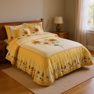 Set Copripiumino King Size 3 Pezzi in Cotone con Ricamo Floreale Stile Pastorale per Uso Domestico Tutte le Stagioni - Product Image 2