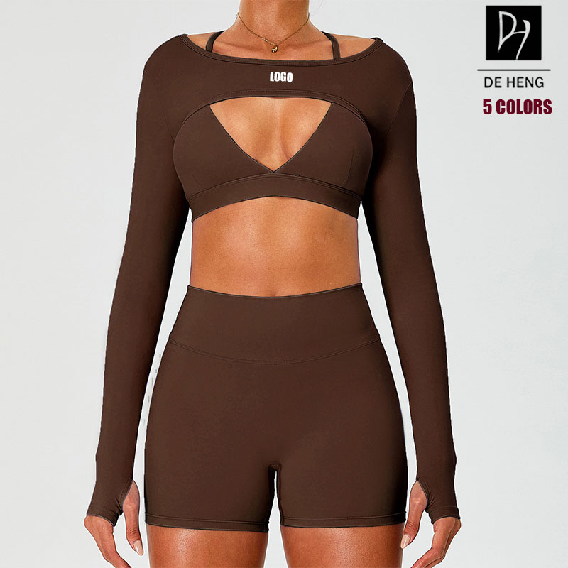 Christmas Season Custom Wholesale Fitness Womens Sportswear Nude Feeling Quick Dry Crew Neck Long Sleeve Yoga Wrap Top For Women