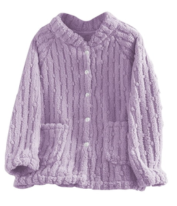 Women Jacquard <strong>Fleece</strong> Pajama Top V Neck Long Sleeve Button Down Fluffy Coral <strong>Fleece</strong> Loungewear Sleepwear <strong>Jacket</strong> With Pockets - Product Image 5