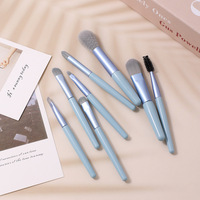 Ensemble de 8 mini-pinceaux de maquillage professionnels en nylon avec étui en PU, pour fond de teint, sourcils, style éventail, design naturel, manche pour femme