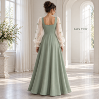 Robe longue pour femme en maille transparente tissée lisse avec appliques florales, manches bouffantes, col cœur, coupe trapèze, pour occasions spéciales, vente en gros