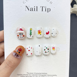 <span class=keywords><strong>Uñas</strong></span> Postizas Acrílicas de Navidad con Diseño de Santa Claus, de Alta Calidad, Hechas a Mano, de Cobertura Completa, de Lujo - Product Image 4