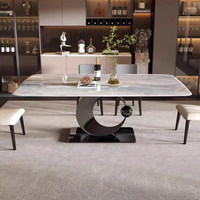 Table à manger rectangulaire de luxe en pierre de cristal italienne minimaliste avec 6 chaises pour petit appartement et salon moderne