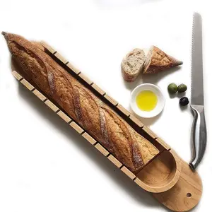 Nice quality beech wood baguette bread slicer bread cutting board slicing board