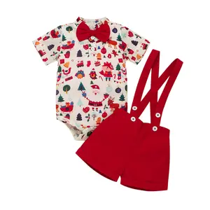 유아 아기 소년 옷 어린이 짧은 소매 Romper 탑 + 바지 의류 세트 아기 소년 크리스마스 의상