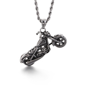 Collier pendentif moto rétro en acier inoxydable pour homme, breloque vélo sportive et originale, couleur argent - Product Image 3