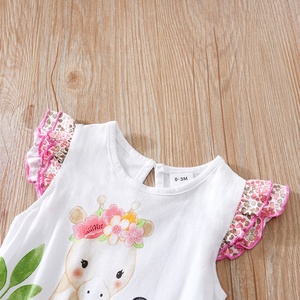 Combinaison d'été pour bébé fille, manches bouffantes, en coton, combinaison pour nourrissons, animaux mignons en aquarelle, imprimé girafe <span class=keywords><strong>zèbre</strong></span>, combinaison pour nouveau-né - Product Image 6