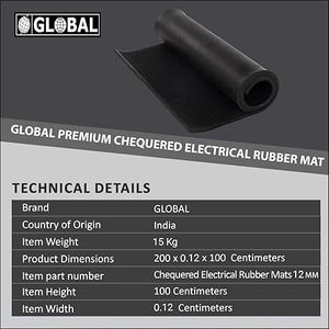 GLOBAL PREMIUM Tapis en caoutchouc électrique à carreaux, épaisseur 12mm (noir, 1 Mtr X 2 Mtr) - 1 Pc/Tapis en caoutchouc isolant - Product Image 4