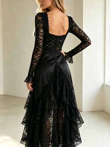 Nuevo Vestido Midi Elegante con Cuello Cuadrado, Manga Larga, Corte Ajustado y Dobladillo Asimétrico para Mujer, Ideal para Eventos Formales y de Noche, Personalizable - Product Image 3