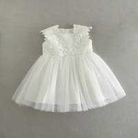 Nouvelle Robe de Baptême Été Fille Bébé/Tout-Petit Blanche en Dentelle et Maille, T. 0-24M, Robe de Princesse pour Fête d'Anniversaire ou Mariage