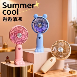 Portable Handheld <b>Fan</b> With <b>Light</b> 5W DC Motor Rechargeable Battery 8H Working Time Button Control Desk Use - Product Image 1