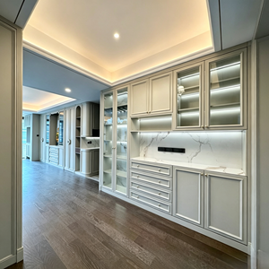 Meuble de rangement mural complet <span class=keywords><strong>en</strong></span> bois massif, finition mate, avec vitrine LED, éco-responsable, sur mesure, pour la maison, fabriqué au Fujian, Chine, pour projets réels sur site. - Product Image 4
