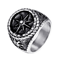 Vintage Zweifarbiger Punk Herren Edelstahl Kompass Siegelring Retro Nordstern Breiter Ring Mode Party Statement Schmuck