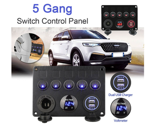 Étanche double port USB voltmètre numérique 12V sortie combinaison 5 Gang Marine LED bateau interrupteur panneau voiture interrupteur panneau - Product Image 6