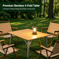 Table de camping pliable réglable en bambou, table d'extérieur pliable en 4 sections en alliage d'aluminium