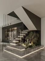 Escaliers à marches empilées au design moderne populaire, marches en pierre de marbre de quartz de luxe avec éclairage LED, garde-corps en verre, escalier en gros