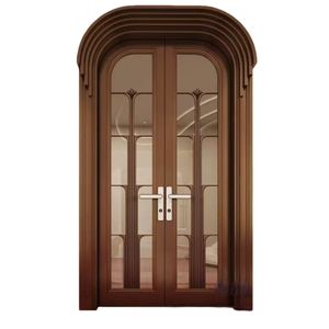 Puerta <span class=keywords><strong>de</strong></span> Entrada <span class=keywords><strong>de</strong></span> Madera Sólida con Vidrio, Estilo Arqueado, Color y Tamaño Personalizados, Estilo Francés - Product Image 1