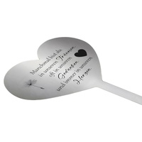 Plaque commémorative personnalisée en acier inoxydable en forme de cœur avec impression UV et couleur personnalisée