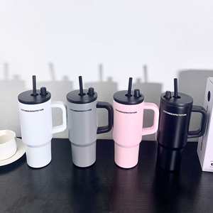 Mug de voyage isotherme en acier inoxydable à double paroi 710 ml avec couvercle à paille et poignée - Product Image 1