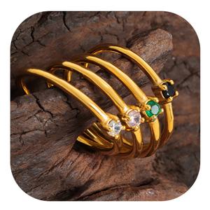 Anillo de Dedo de Acero Inoxidable Chapado en Oro de 18k de Alta Calidad con Circonita para Mujer - Product Image 2