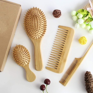Custom Logo Hair <b>Brush</b> Wide Tooth Detangler Eco-Friendly Natural <b>Bamboo</b> Wood Bristle Scalp Massage Self-Cleaning Round Comb Set - Product Image 5