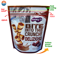 Sachet refermable à fond plat imprimé en héliogravure de qualité alimentaire, résistant à l'humidité, pour chips et aliments en conserve