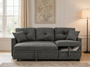 Sofá Esquinero en Forma de L Convertible de Lino OEM con Espacio de Almacenamiento, Sofá Cama Seccional con Cama Extraíble 2 en 1 - Product Image 6