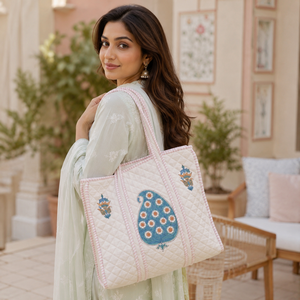 Bolsa de Mano de Algodón Bordada con Flores Estilo Bohemio, Reutilizable, con Cierre de Cremallera, para Uso Diario - Product Image 2
