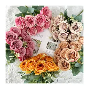 Rosas De Flor Artificial Pacote De Casamento Rosa 9 Cabeças Rosas Flor Artificial Para Decoração