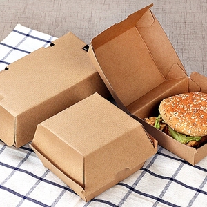 Customized Size Printing Disposable Eco-friendly Kraft Paper Food Packaging Box Hamburger Box