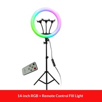 Lampe annulaire de diffusion en direct TikTok 10W avec charge USB, RGB, intensité réglable, couleurs ajustables, télécommande et support pliable
