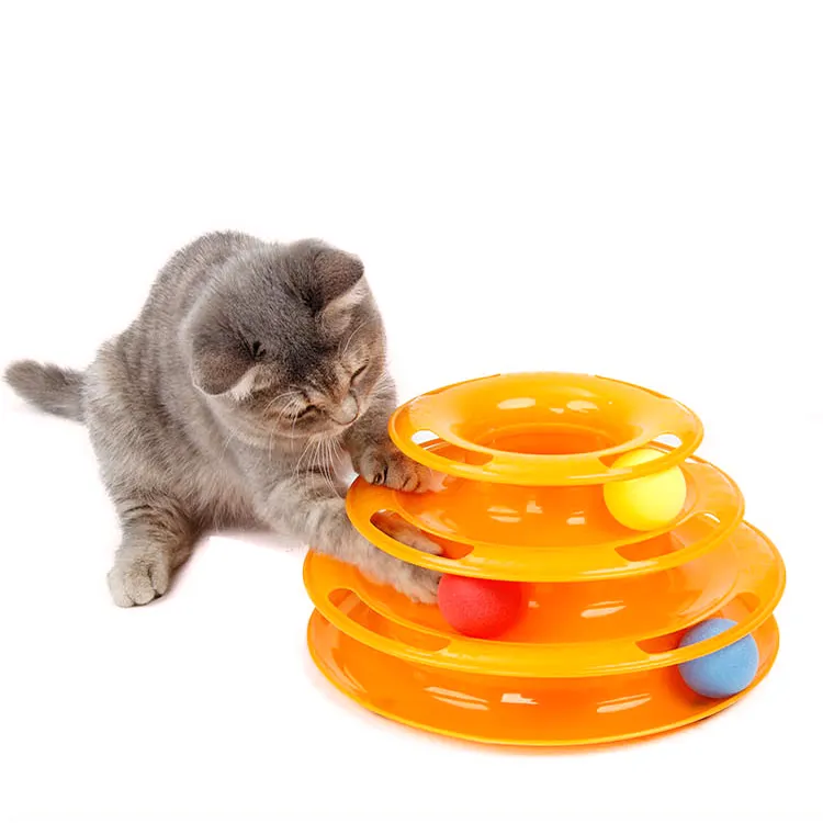 Custom Eco- Friendly Removable Training Exercise 3 Level Plastic Roller Tracks Tower Cat Ball Toy Interactive Pet Cat Toy
