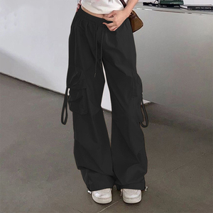 Custom OEM Manufacturer Vintage Pockets High Waist Streetwear <strong>Baggy</strong> Casual <strong>Ladies</strong> Long Parachute Cargo Pant for Women <strong>Trousers</strong> - Product Image 5