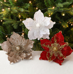 لمسة حقيقية الأحمر والأبيض الذهب البونسيتة الترتر زهرة اصطناعية كبيرة المخملية البونسيتة لتزيين عيد الميلاد - Product Image 4