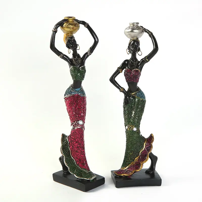 2pcs African Sculpture Women Figure Girls Tribal Lady Figurine Statue Decor Collectible Art Piece Creative Crafts Dolls Ornament