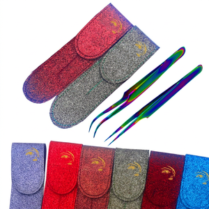 Best Quality Shinny Pouch all Colored / Rainbow Color Pro-Straight & Curved Eyelash Extension Tweezers - Product Image 1