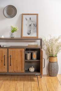 INNOVA HOME Industrial Three Doors <b>Wood</b> Living Room Hallway Console Cabinet Metal Frame Antique Vintage Rustic Home Bar Accent - Product Image 4